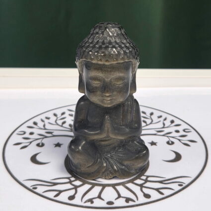BOUDDHA OBSIDIENNE DOREE