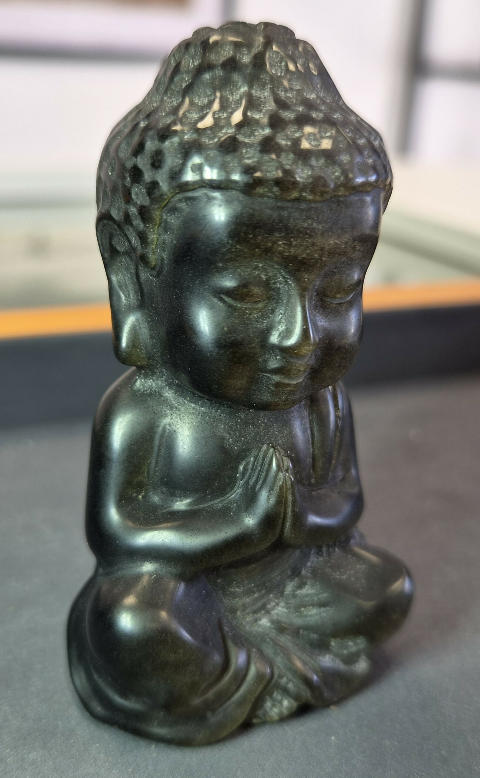 BOUDDHA INDIEN OBSIDIENNE DOREE