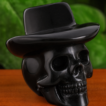 Crâne avec chapeau Obsidienne noire 5cm