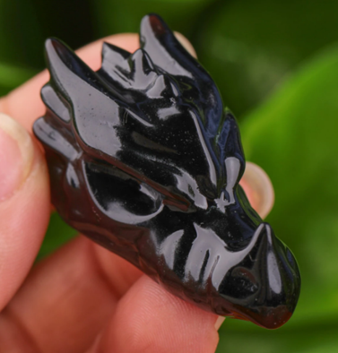Tête de Dragon en Obsidienne Noire 4cm