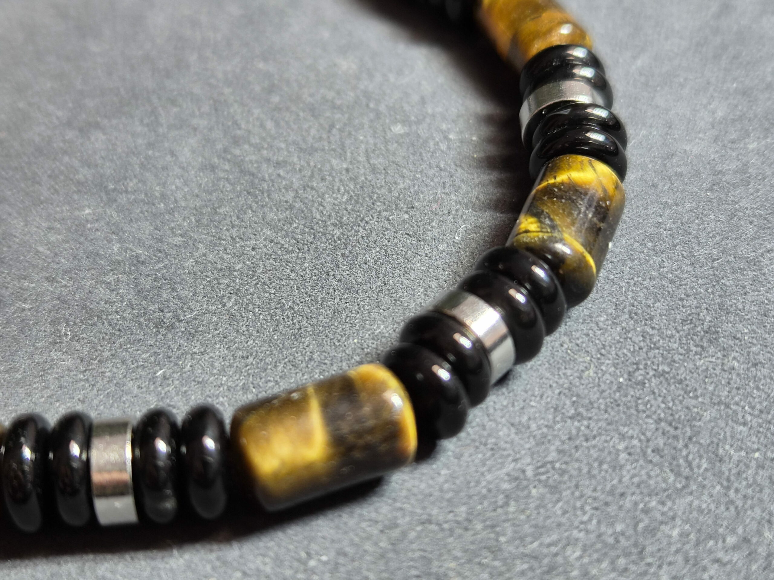 Bracelet Nemo Argenté – Obsidienne Noire & Œil de Tigre AA