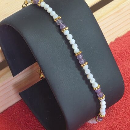 Bracelet ELYE doré — Nacre & Améthyste AA