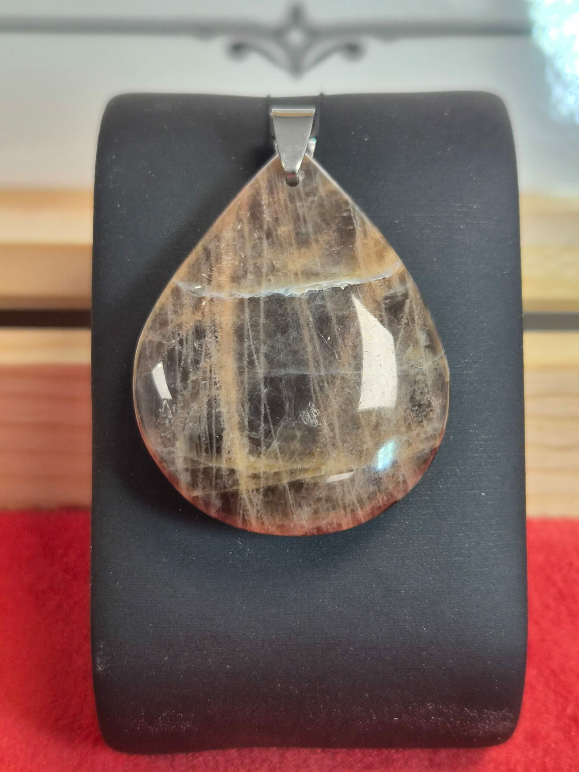 Pendentif GOUTTE — Pierre de lune noire AA