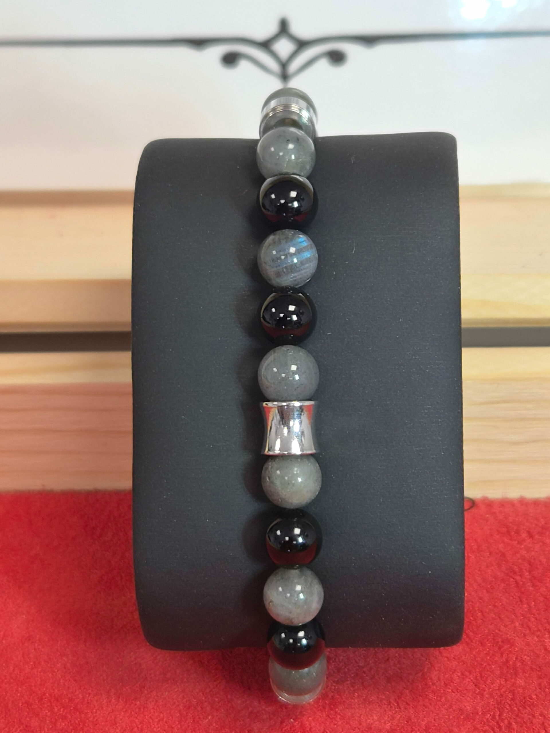 Bracelet Kahel argenté onyx, labradorite AA