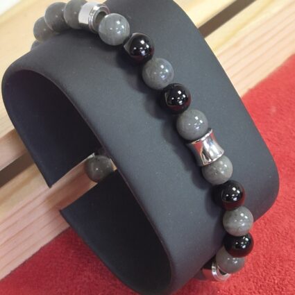 Bracelet Kahel argenté onyx, labradorite AA