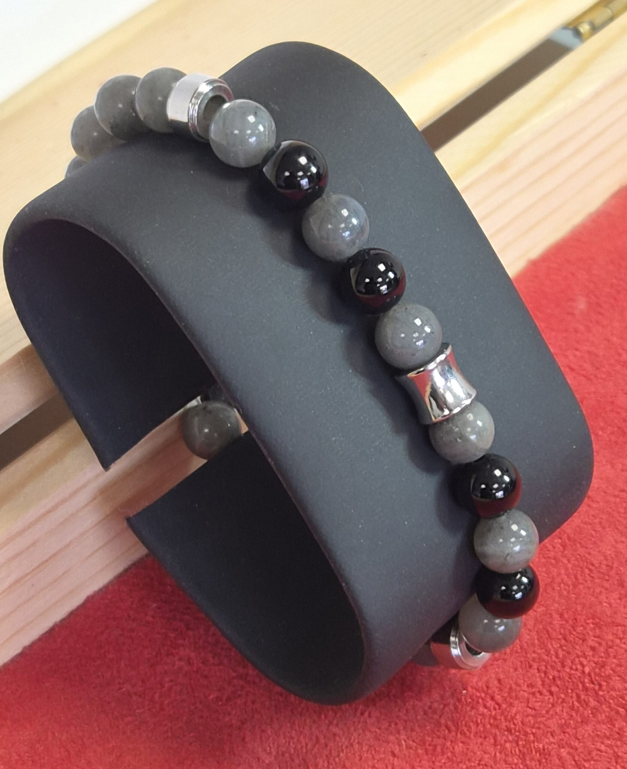 Bracelet Kahel argenté onyx, labradorite AA
