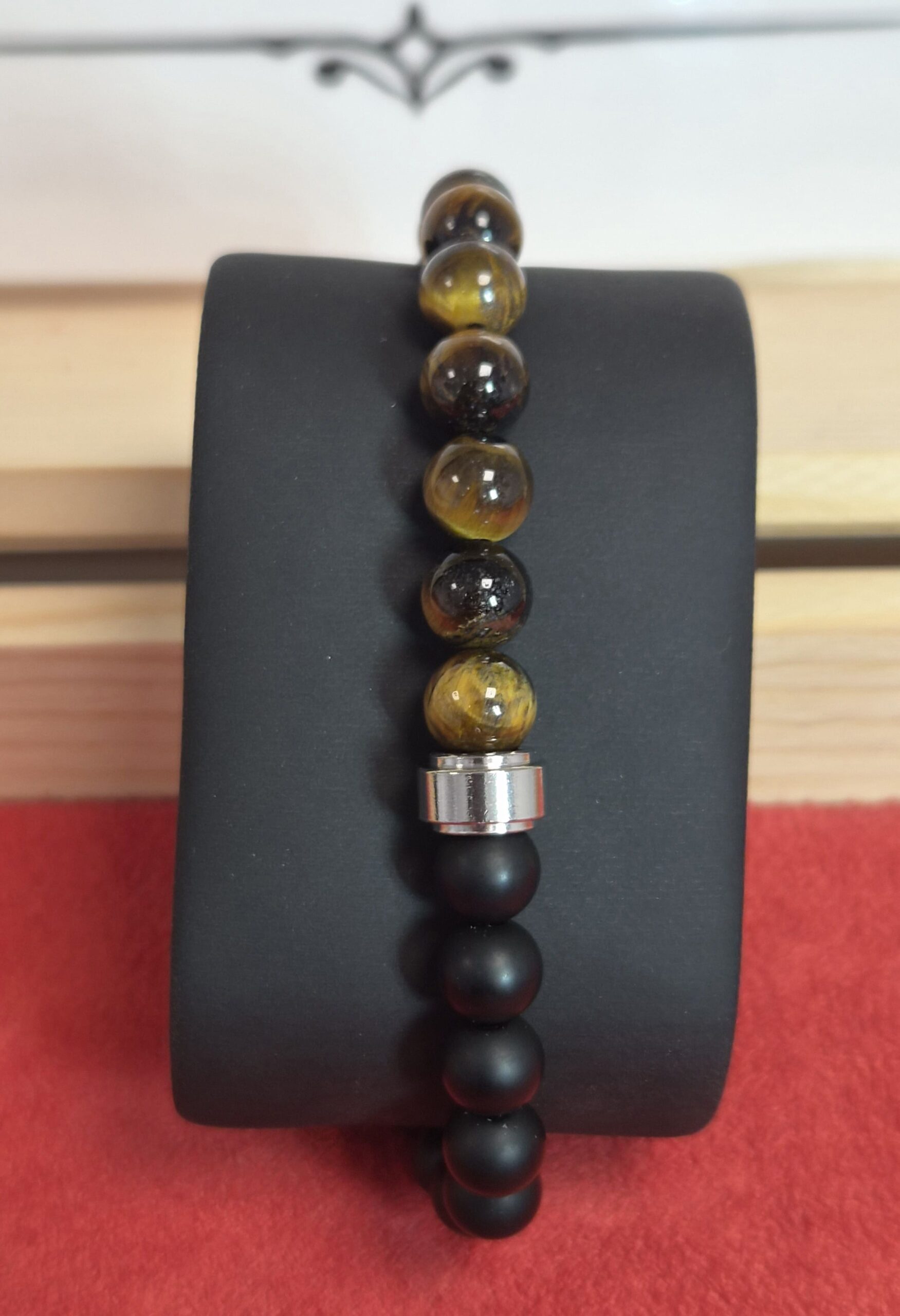 Bracelet UNYS argenté — Onyx noir & Œil de tigre A