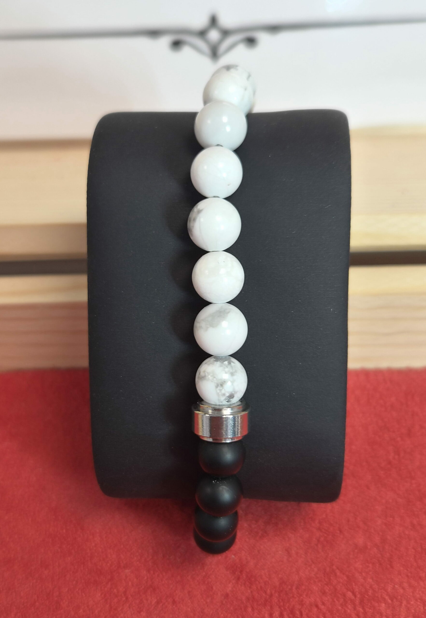 Bracelet Unys argenté onyx howlite blanche A