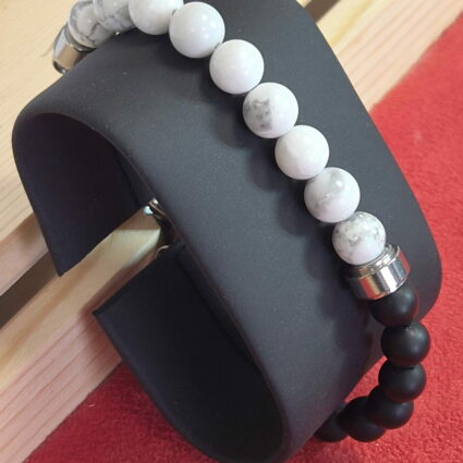 Bracelet Unys argenté onyx howlite blanche A