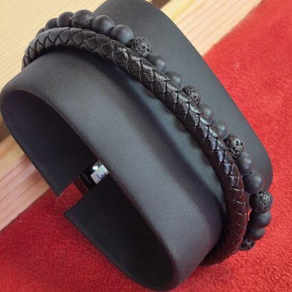 Bracelet Aska noir pierre de lave, shungite A