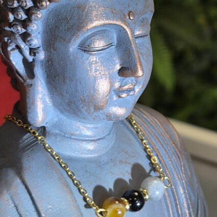 Collier TÉRÉLIA doré — Œil de tigre - Onyx & Labradorite A
