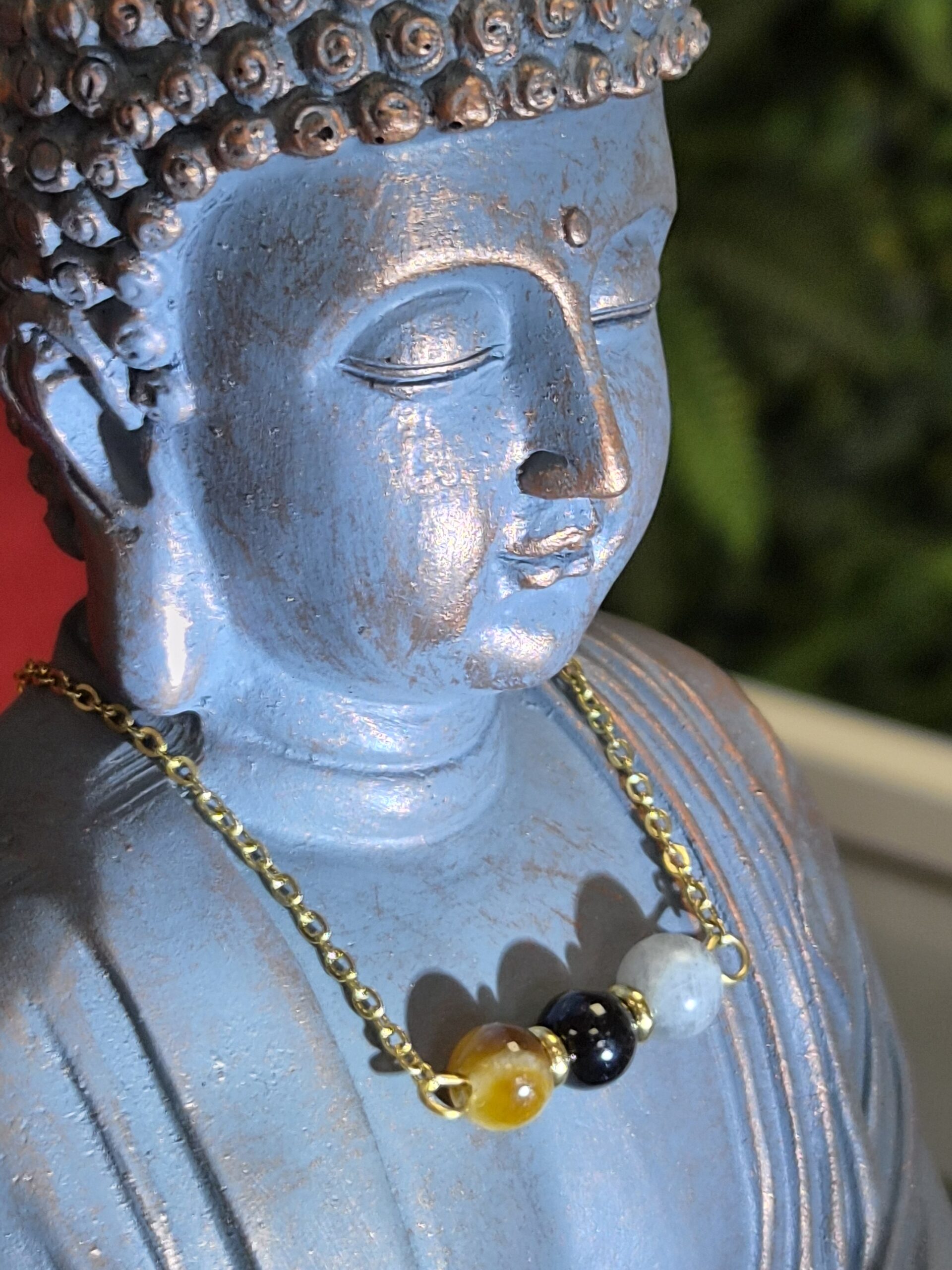 Collier TÉRÉLIA doré — Œil de tigre - Onyx & Labradorite A