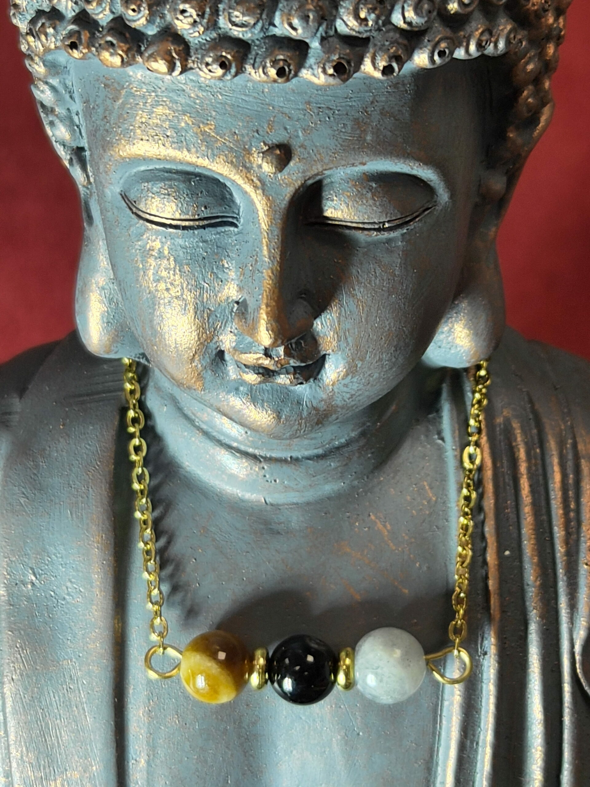 Collier TÉRÉLIA doré — Œil de tigre - Onyx & Labradorite A